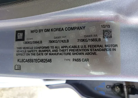 2014 Chevrolet Spark Ls Manual z USA, uszkodzony, nr VIN KL8CA6S97EC462546